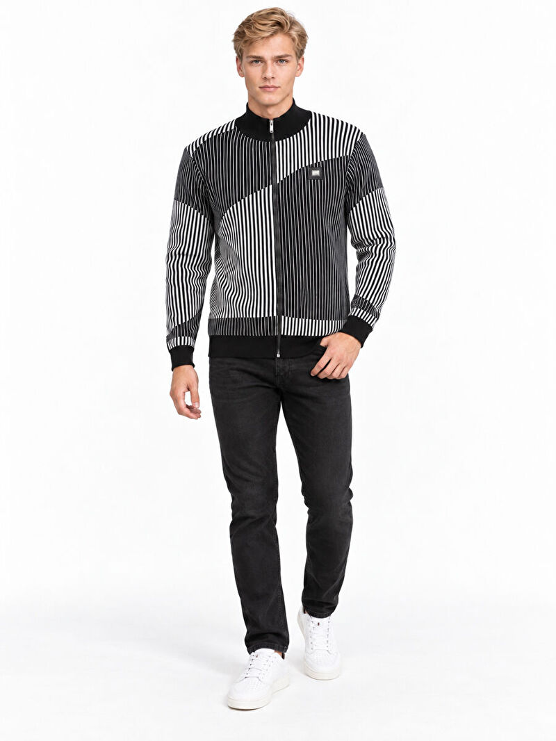 Erkek Siyah Uzun Kol   Balıkçı Yaka Regular Fit Hırka
