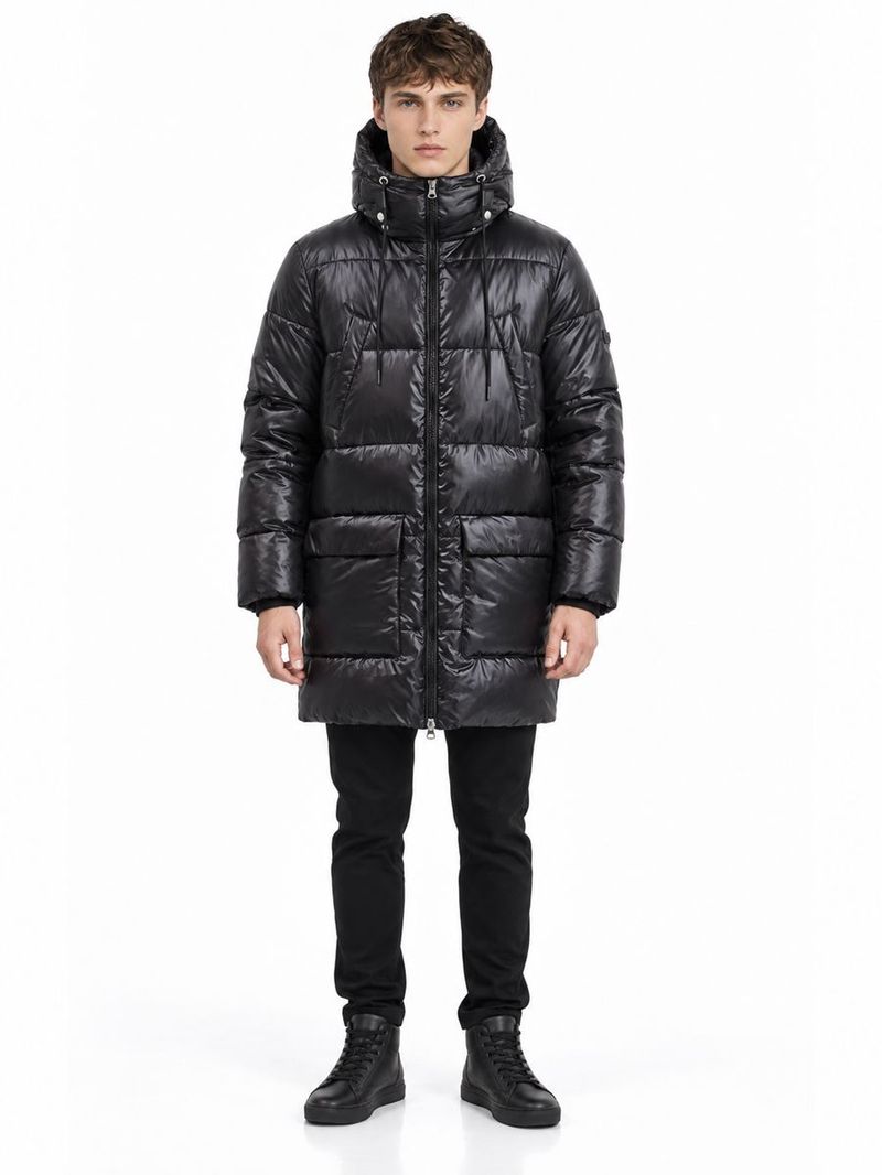 Erkek Siyah Kapüşonlu Regular Fit Kaban