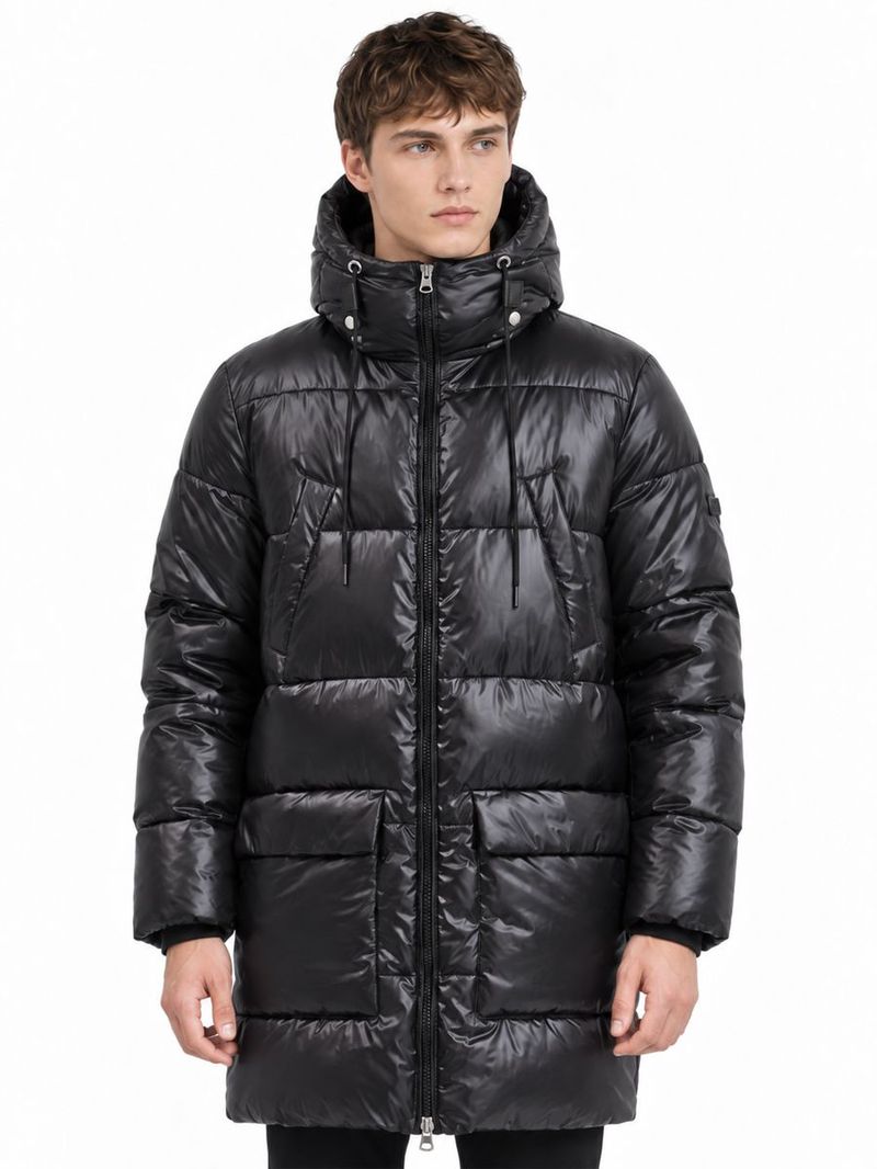 Erkek Siyah Kapüşonlu Regular Fit Kaban