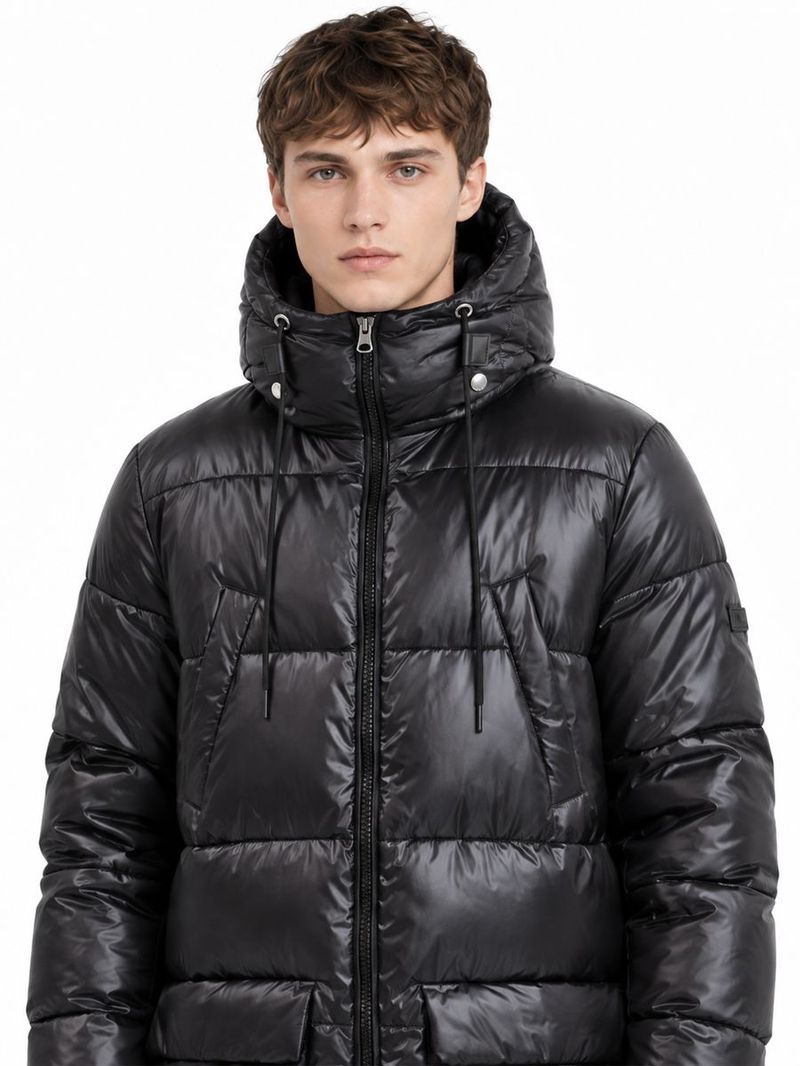 Erkek Siyah Kapüşonlu Regular Fit Kaban