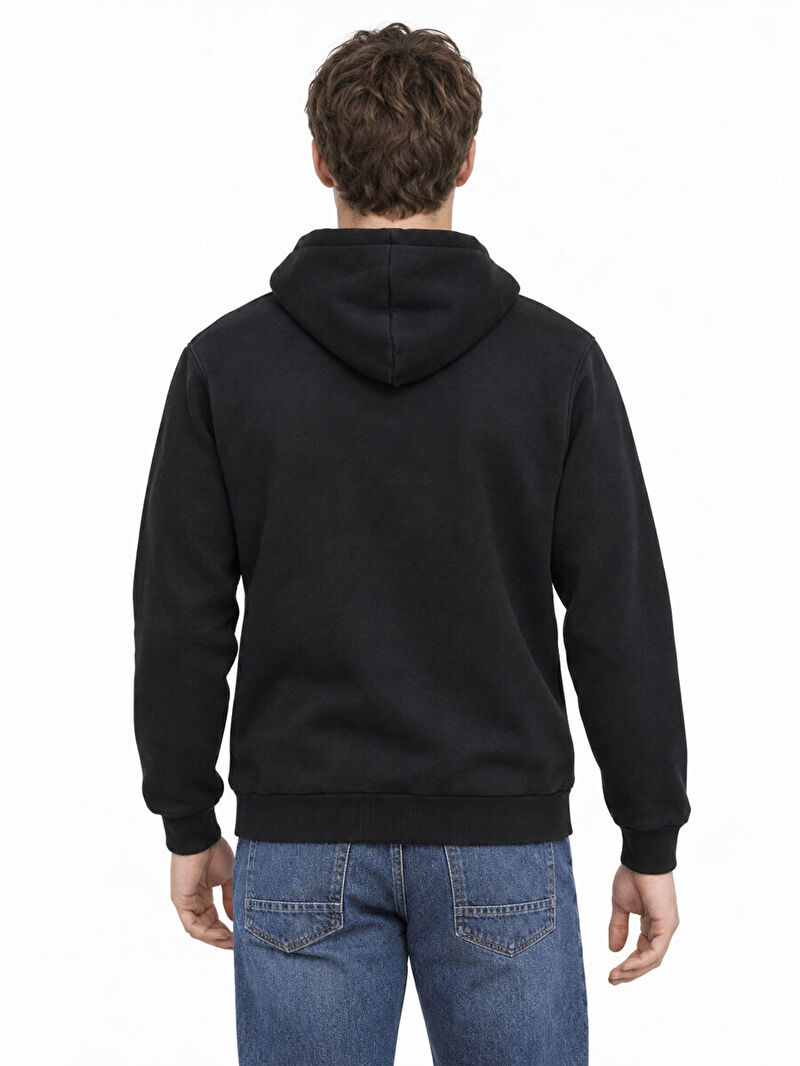 Erkek Siyah Kapüşonlu Regular Fit Sweatshirt