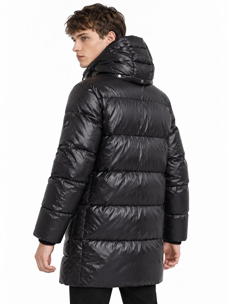 Erkek Siyah Kapüşonlu Regular Fit Kaban