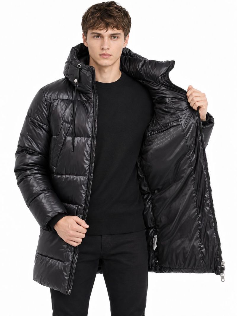 Erkek Siyah Kapüşonlu Regular Fit Kaban