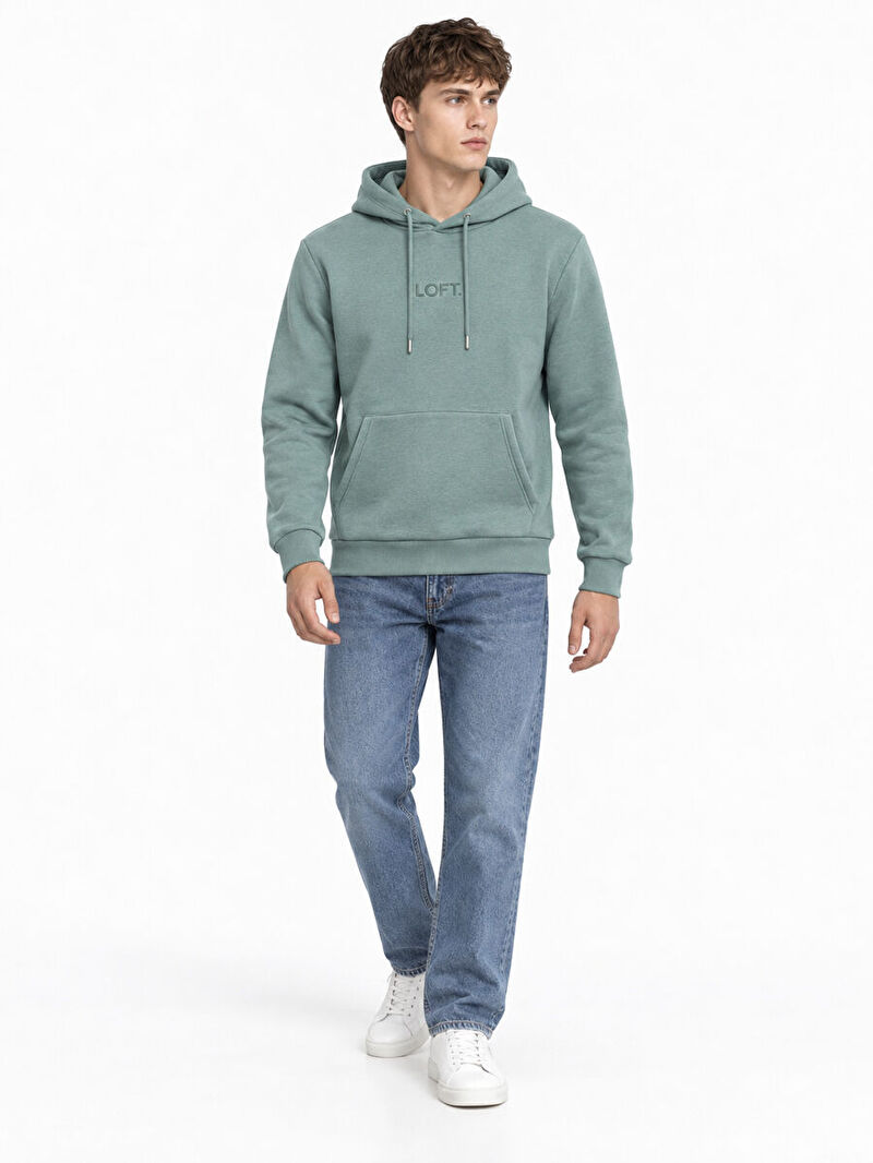 Erkek Yeşil Kapüşonlu Regular Fit Sweatshirt