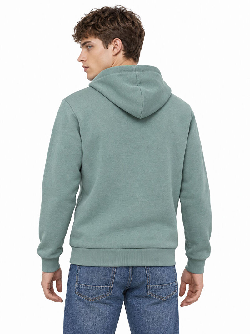 Erkek Yeşil Kapüşonlu Regular Fit Sweatshirt