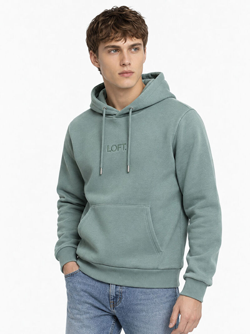 Erkek Yeşil Kapüşonlu Regular Fit Sweatshirt