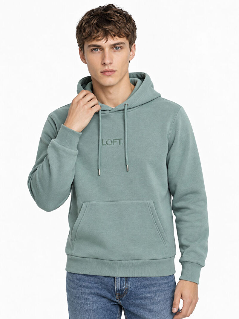 Erkek Yeşil Kapüşonlu Regular Fit Sweatshirt