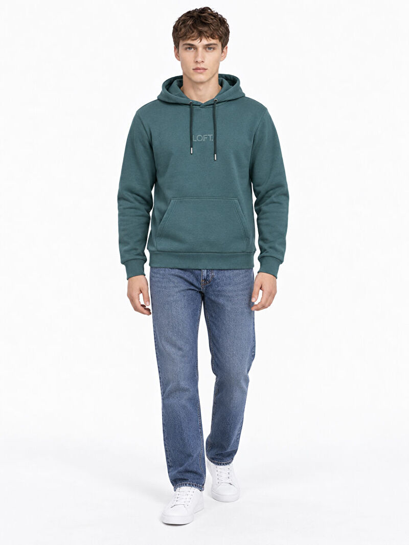 Erkek Yeşil Kapüşonlu Regular Fit Sweatshirt