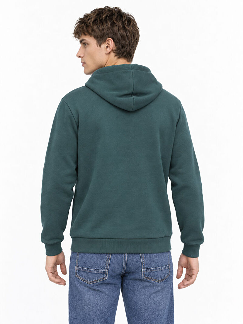 Erkek Yeşil Kapüşonlu Regular Fit Sweatshirt
