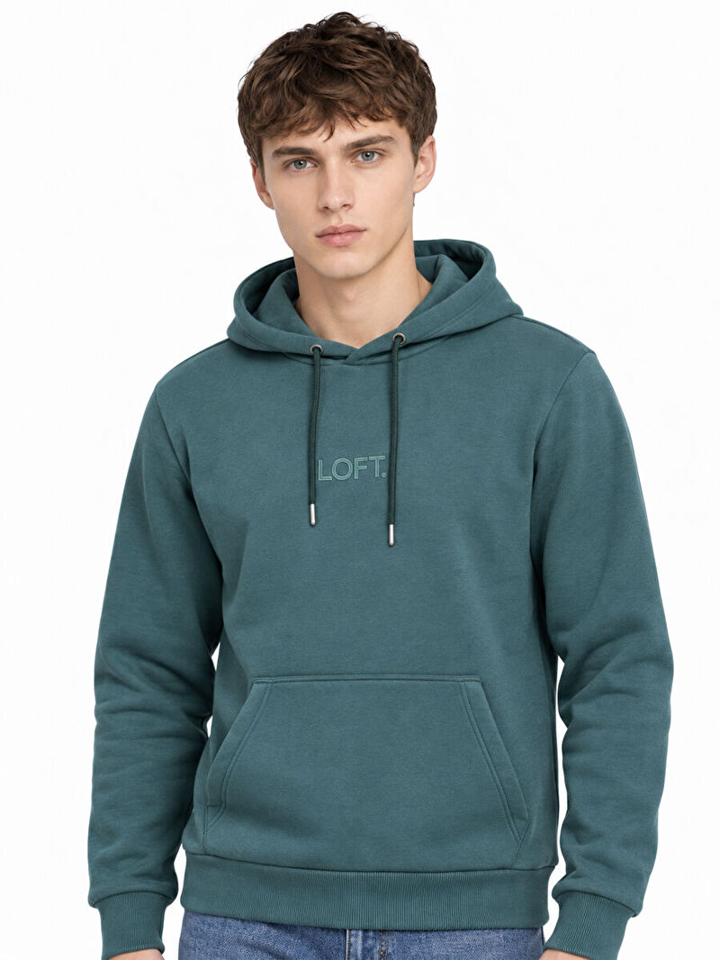 Erkek Yeşil Kapüşonlu Regular Fit Sweatshirt