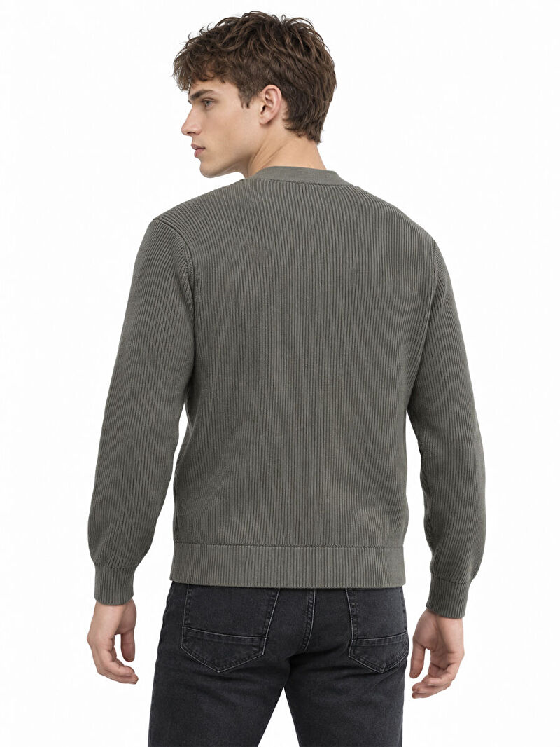 Erkek Yeşil Uzun Kol   V Yaka Regular Fit Hırka