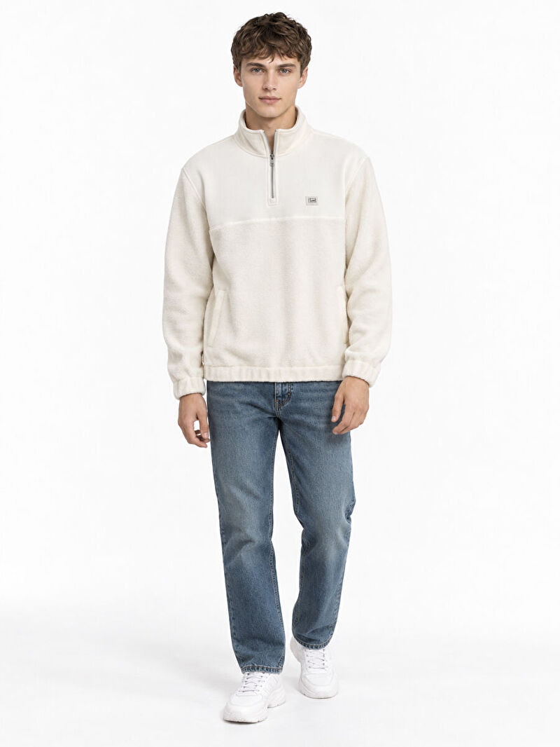 Erkek Ekru Balıkçı Yaka Regular Fit Sweatshirt