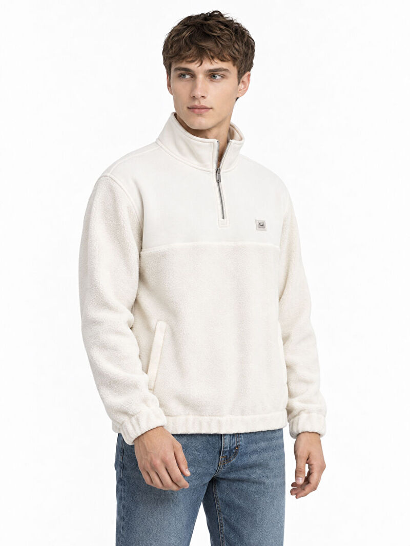 Erkek Ekru Balıkçı Yaka Regular Fit Sweatshirt