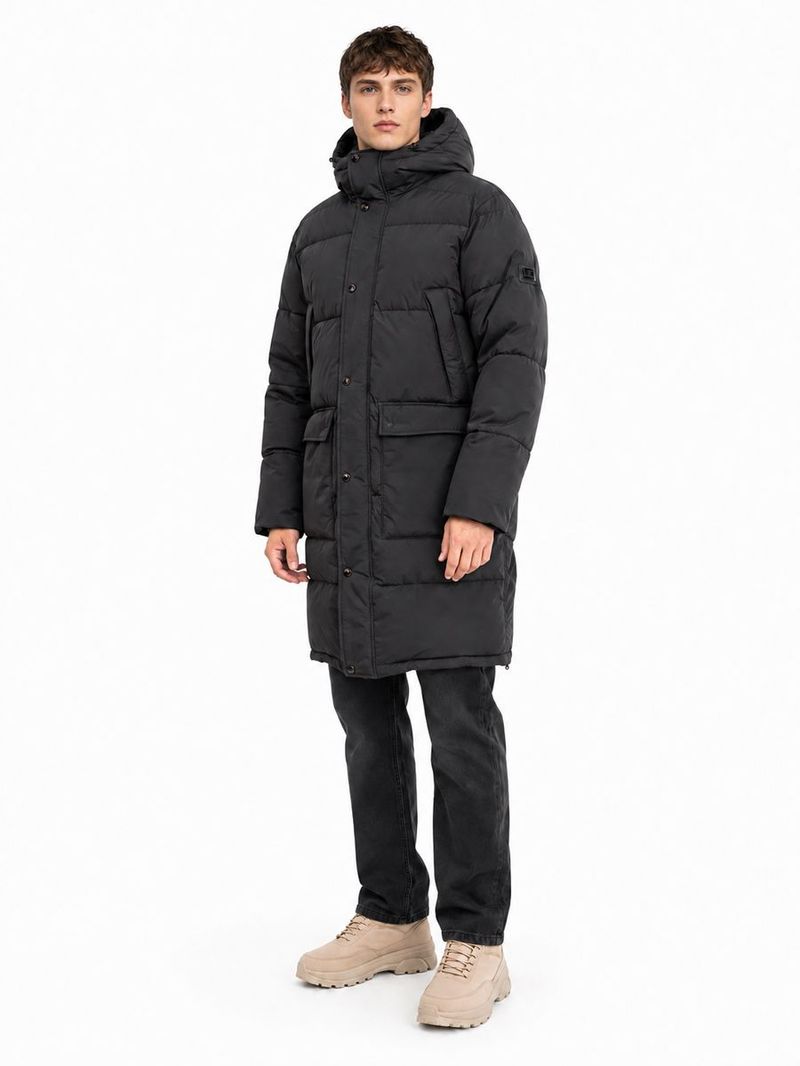 Erkek Siyah Kapüşonlu Regular Fit Kaban