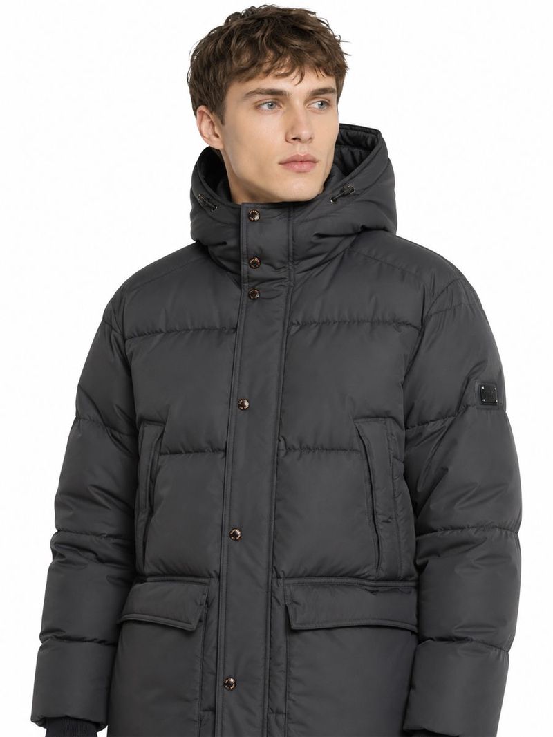Erkek Siyah Kapüşonlu Regular Fit Kaban