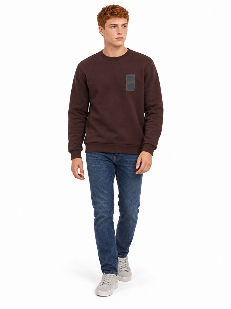 Erkek Kahverengi Bisiklet Yaka Regular Fit Sweatshirt