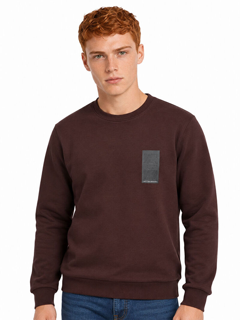 Erkek Kahverengi Bisiklet Yaka Regular Fit Sweatshirt