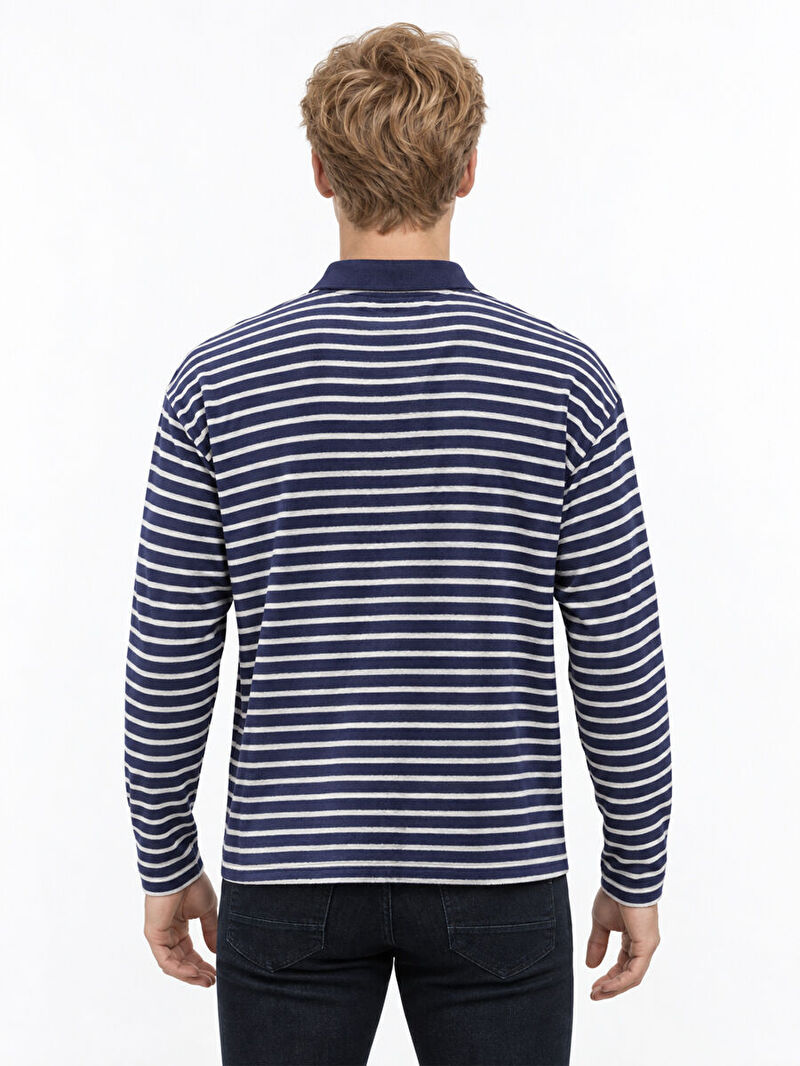 Erkek Mavi Uzun Kol Polo Yaka Loose Fit Polo U.kol