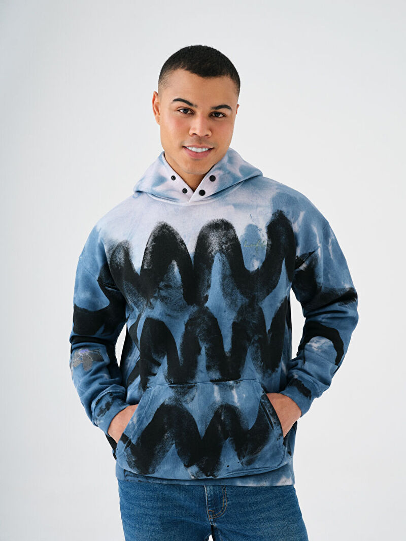 Erkek Çok Renkli Kapüşonlu Oversize Sweatshirt