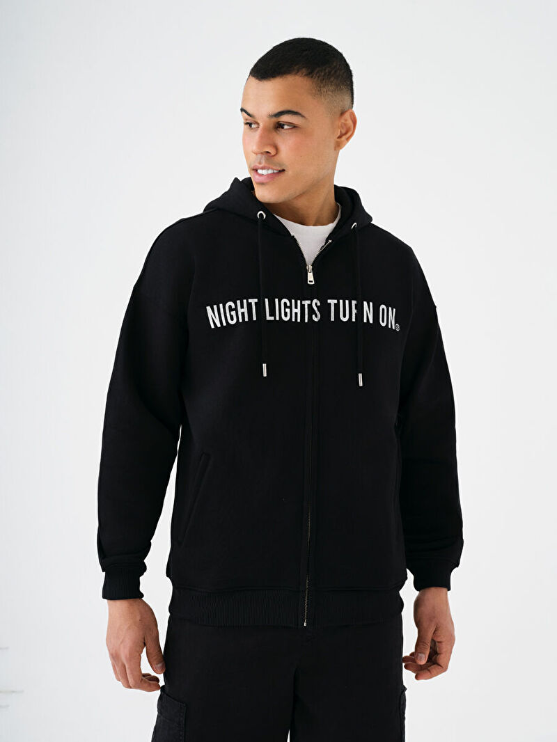 Erkek Siyah Kapüşonlu Oversize Fit Sweatshirt