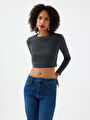 thumb-Slim Crop Fit Kadın Bluz U.kol