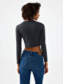 thumb-Slim Crop Fit Kadın Bluz U.kol
